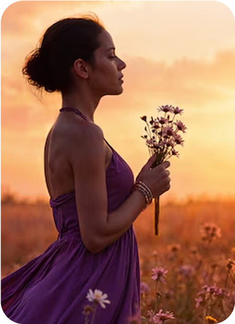 Mujer con flores en campo